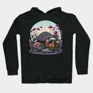 Funny & Cute Aesthetic Cottagecore floral Turtle Womens Mens Hoodie